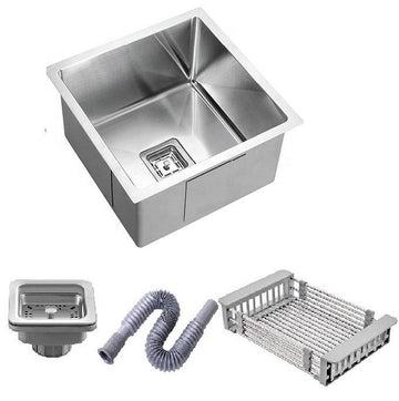 Kitchen Sink, 1.2 mm Thickness, Handmade Kitchen Sink (Silver) 18 x 16 x 8 Inch - Bath Outlet