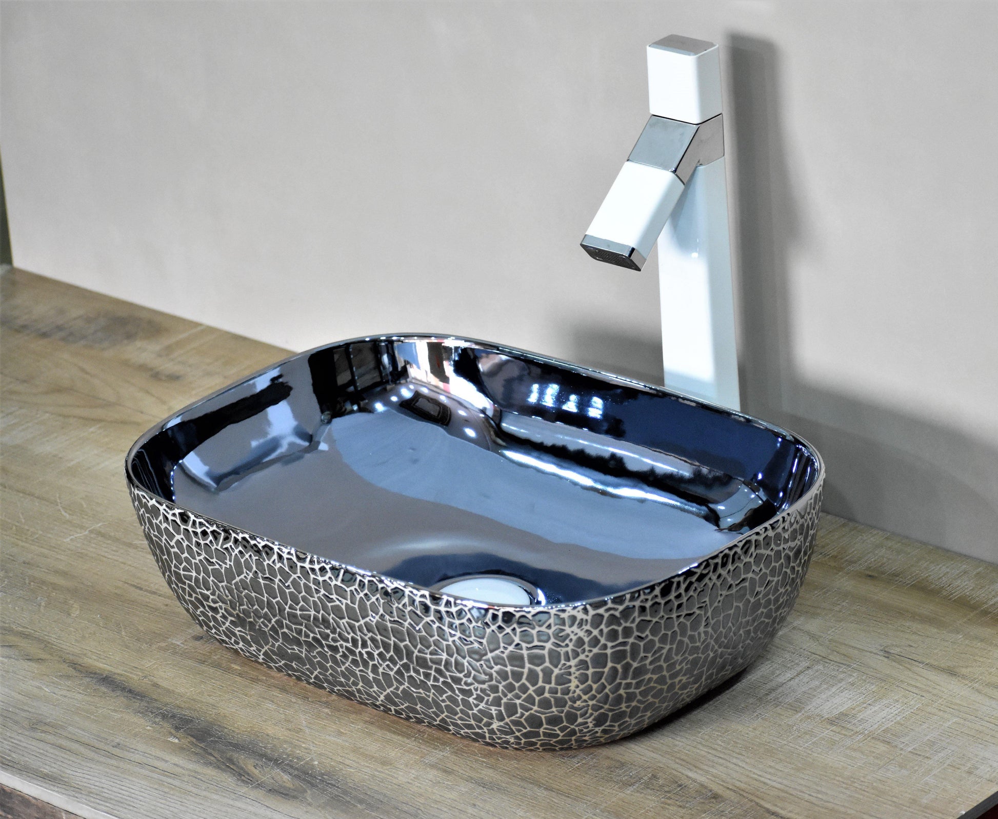 Ceramic Designer Rectangular Table Top Vessel Sink for Bathroom & Living Room 18 X 13 X 5 Inch Blue Glossy - Bath Outlet