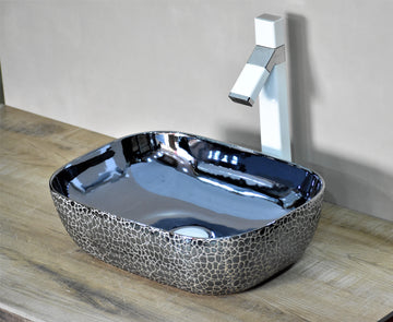 Ceramic Designer Rectangular Table Top Vessel Sink for Bathroom & Living Room 18 X 13 X 5 Inch Blue Glossy - Bath Outlet