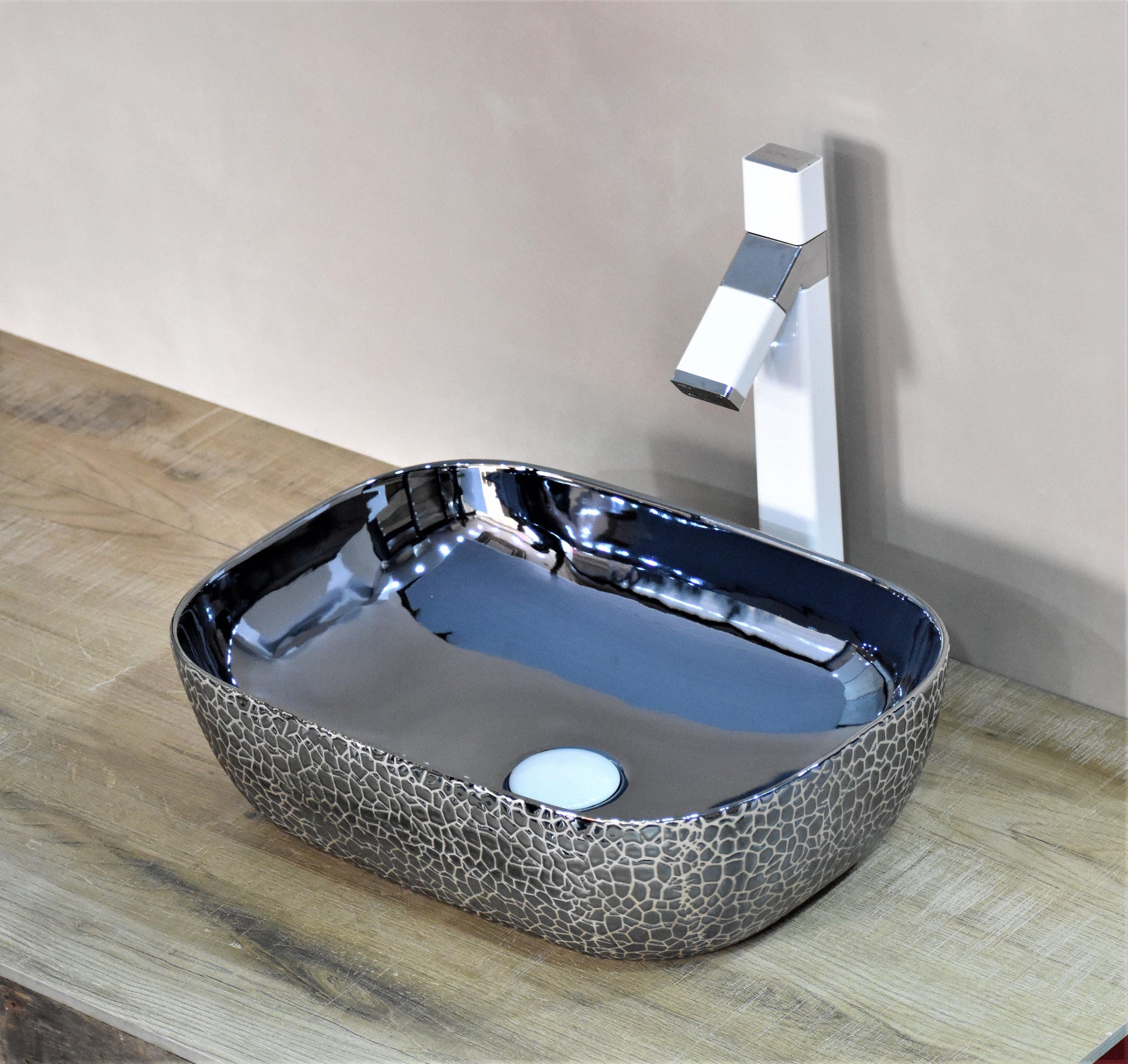 Ceramic Designer Rectangular Table Top Vessel Sink for Bathroom & Living Room 18 X 13 X 5 Inch Blue Glossy - Bath Outlet