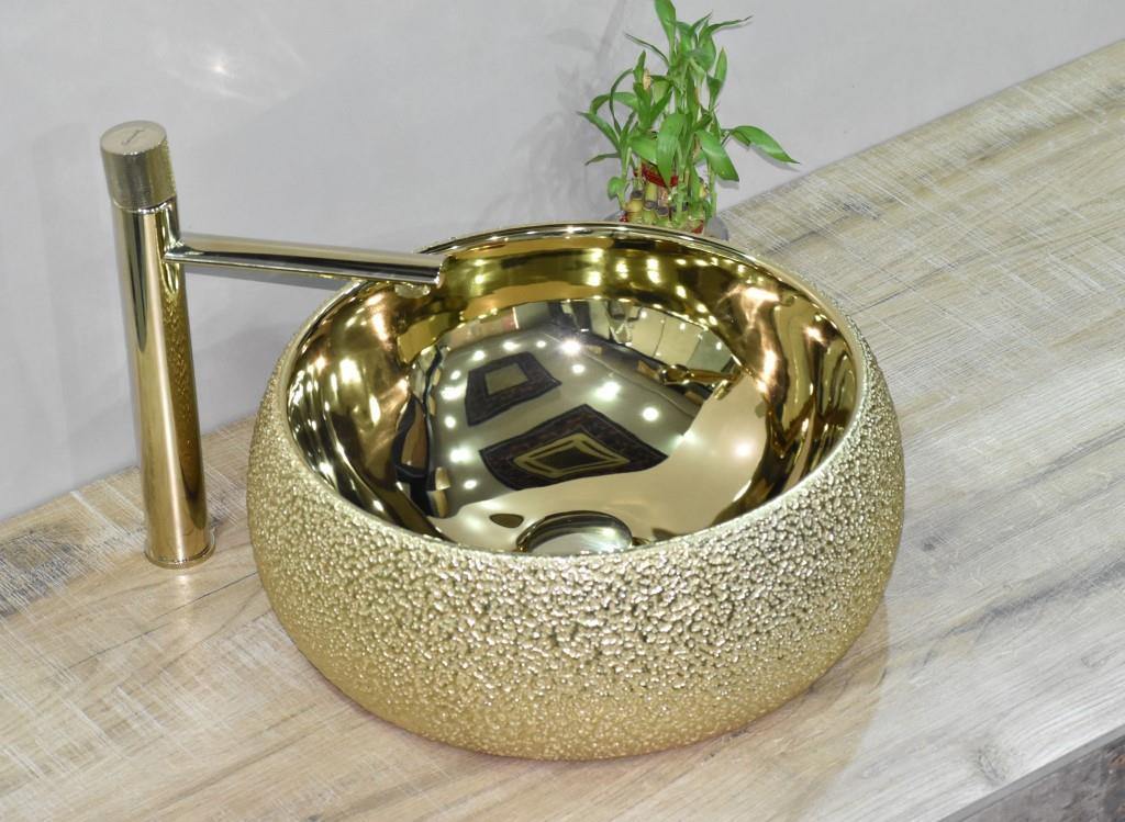 Table Top Designer Gold Wash Basin  40 X  40 X 15 Cm - Bath Outlet