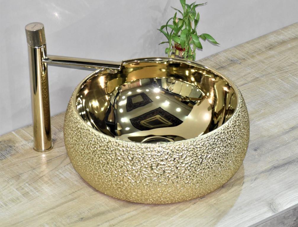 Table Top Designer Gold Wash Basin  40 X  40 X 15 Cm - Bath Outlet