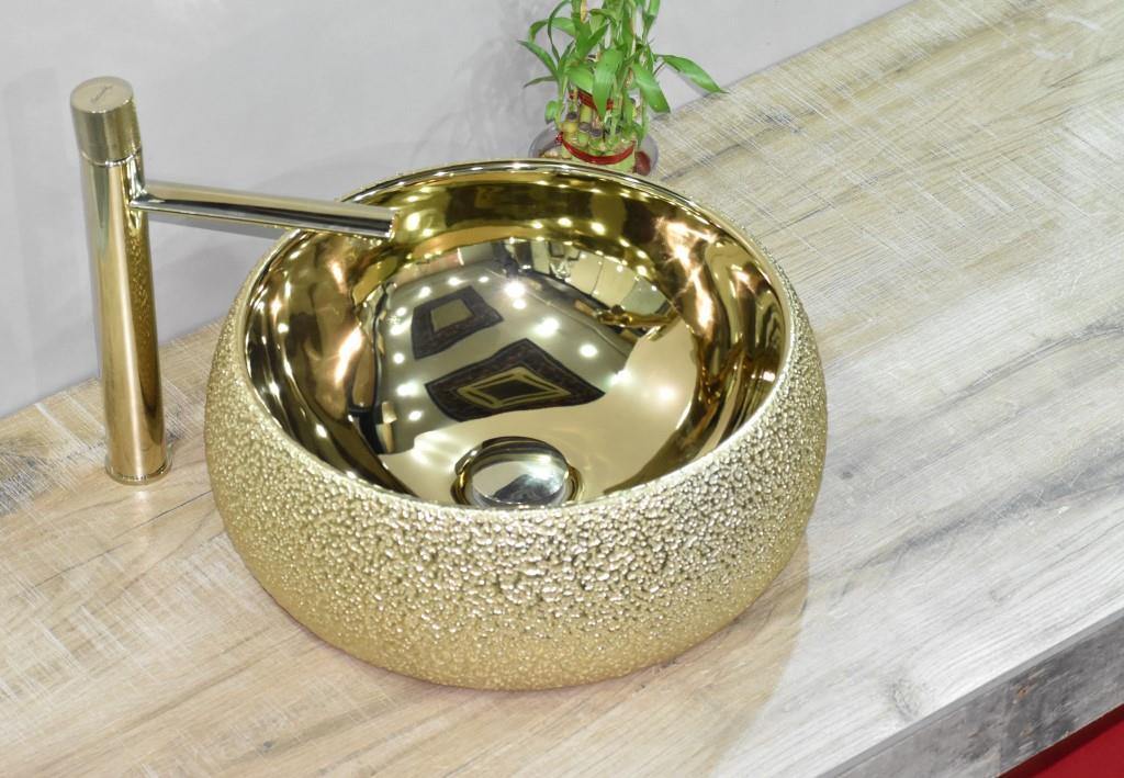 Table Top Designer Gold Wash Basin  40 X  40 X 15 Cm - Bath Outlet