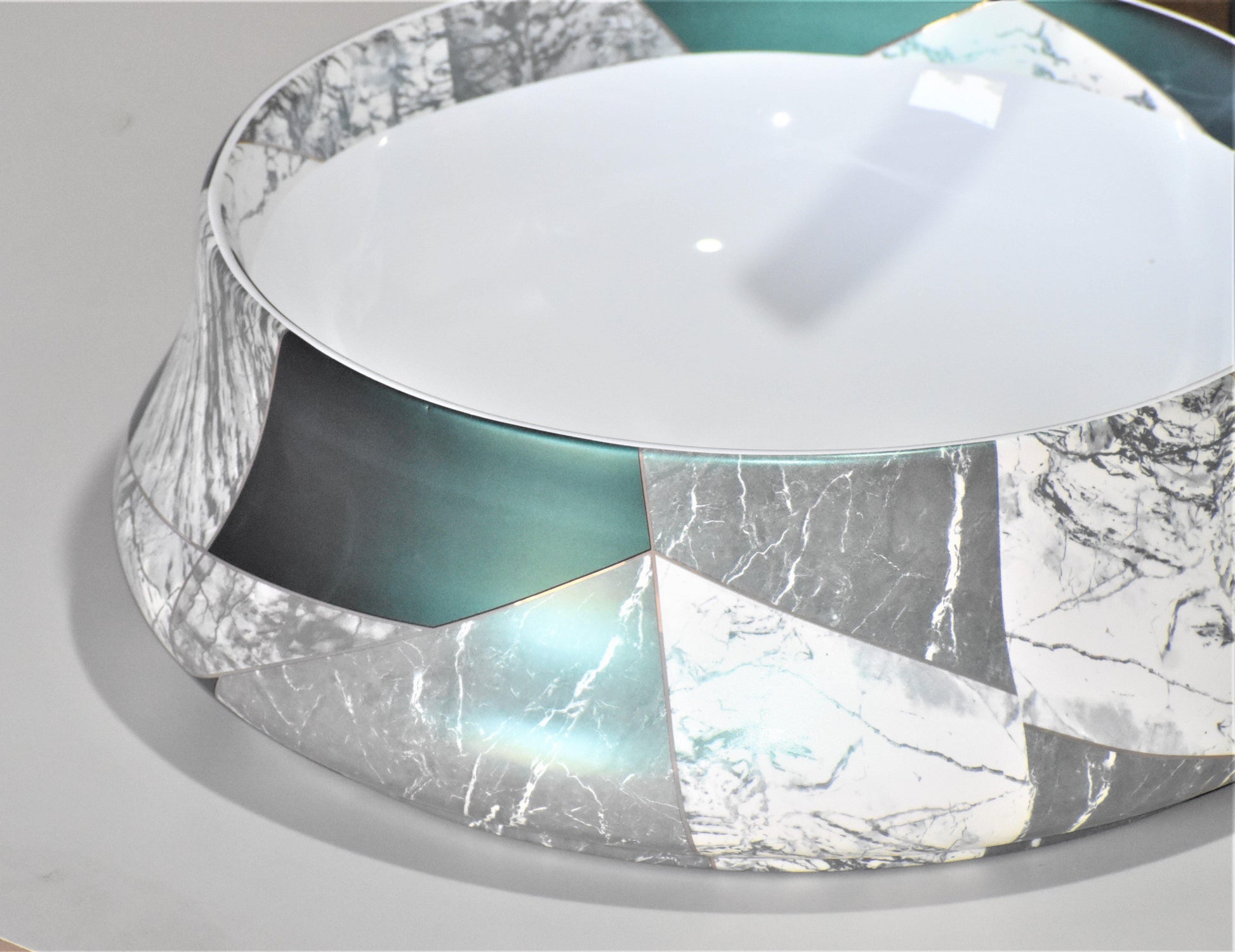Ceramic Table Top Premium Designer Ceramic Wash Basin /Vessel Sink Round Green White Marble Designer Basin for Bathroom 16 x 16 x 5.5 Inch - Bath Outlet