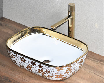 B Backline Ceramic Table Top, Counter Top Wash Basin Gold 45 x 30 CM