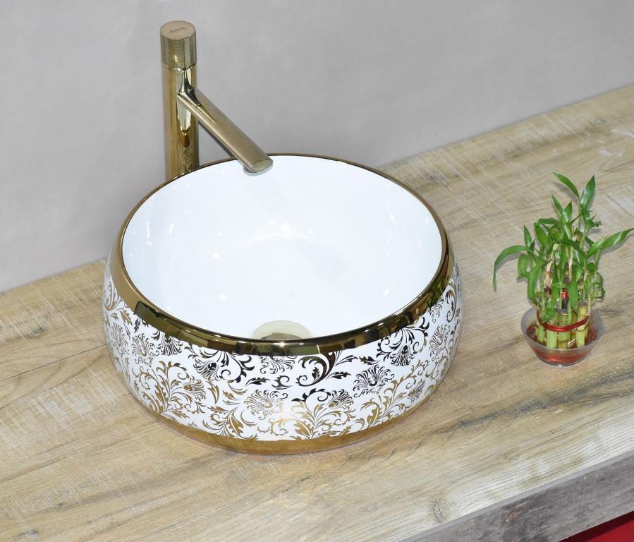 Table Top Wash Basin Bathroom in Gold Color 40 x 40 CM - Bath Outlet