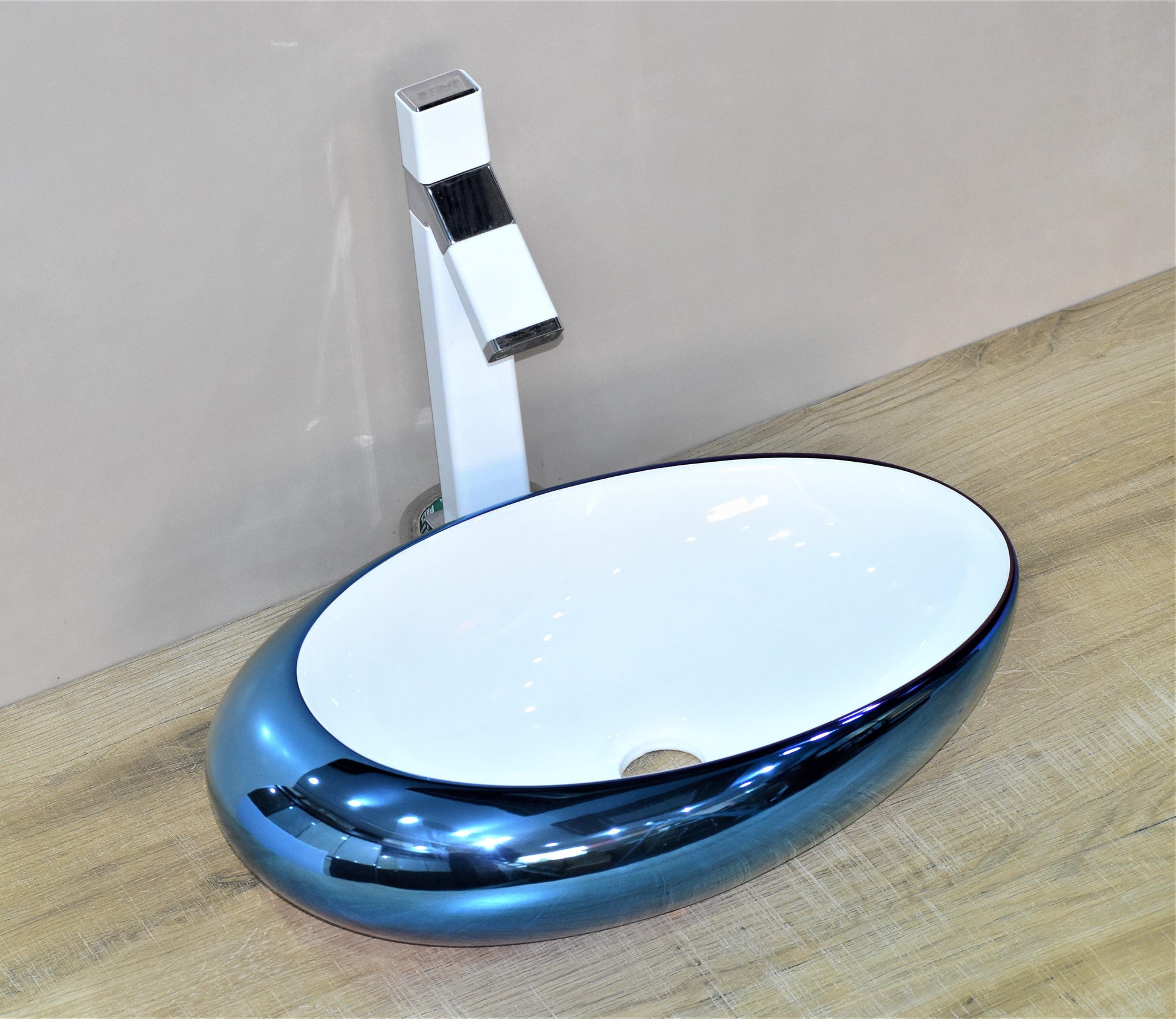 Table Top Designer Blue White Wash Basin 49 X 31 X 14 Cm - Bath Outlet
