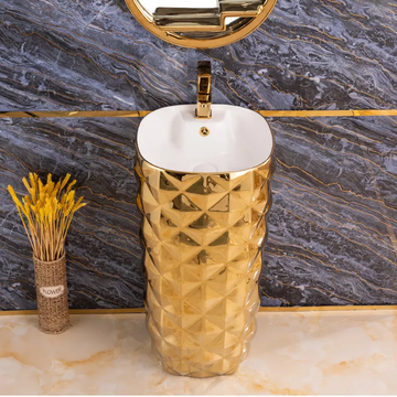 B Backline Ceramic Pedestal Free Standing Wash Basin Square 16 X 16 X 34 Inches