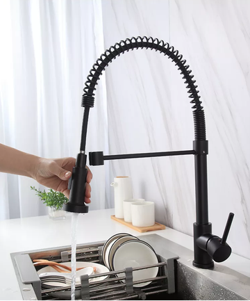 B Backline Brass Kitchen Faucet Single Lever 360ยฐ Rotatable Pullout kitchen faucet Black Matt