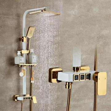 B Backline Luxury Shower Panel / Shower Set Rainfall Shower For Bathrooms (White Gold)