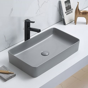 B Backline Ceramic Matt Finish Table Top, Counter Top Wash Basin 24 X 13.5 X 4 Inches Grey Matt