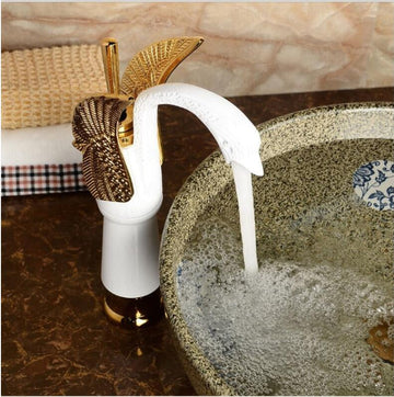 Buy Brass Wash Basin Hot & Cold Basin Mixer Swan Tap Gold Color at Bathoutlet.in
