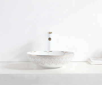 B Backline Ceramic Table Top, Counter Top Wash Basin Moroccan Design White 16 x 16 x 5 Inch