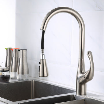 B Backline Single Lever Kitchen Sink Mixer 360ยฐ Pull-Down Sprayer Kitchen Faucet with Multi-Function Dual Water Flow Spray Head, Brushed Finish