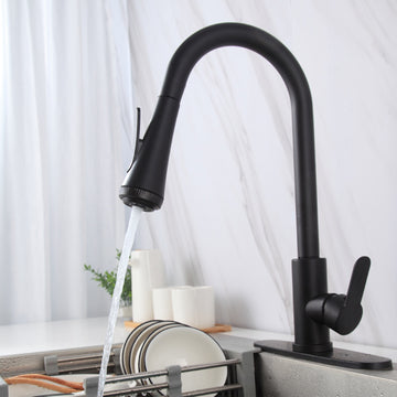 B Backline Brass Kitchen Tap Faucet Pull Out Kitchen Faucet Multi Functional Tap Single Hole 360 Degree black kitchen faucet (Black)