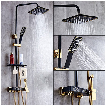 B Backline Luxury Shower Panel With Set Rainfall Shower For Bathrooms (Black Gold)
