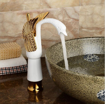 Buy Brass Wash Basin Hot & Cold Basin Mixer Swan Tap Gold Color at Bathoutlet.in