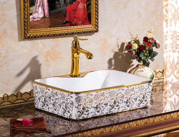 B Backline Ceramic Table Top, Counter Top Wash Basin Gold 19 X14.5 X 5 Inch
