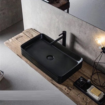B Backline Ceramic Table Top Wash Basin 65x38 cm Black Matt