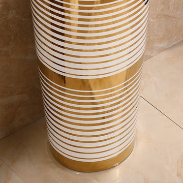 B Backline Ceramic Pedestal Free Standing Wash Basin Round 16 x 16 x 32 Inch Gold