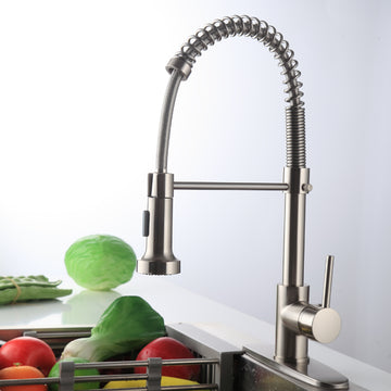 B Backline Brass Single Lever Kitchen Sink Faucet Mixer 360ยฐ Pull-Out Sprayer Kitchen Faucet Tap  with Multi-Function Spray Head, Brushed Finish