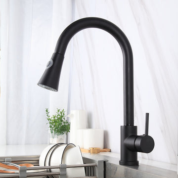 B Backline Kitchen Faucet Single Handle Pull out Kitchen Tap Single Hole 360° Rotatable Degree  kitchen shower faucet Black