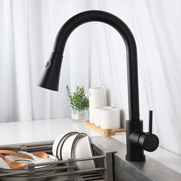 B Backline Kitchen Faucet Single Handle Pull out Kitchen Tap Single Hole 360° Rotatable Degree  kitchen shower faucet Black