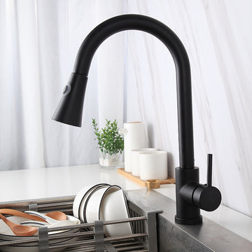 B Backline Kitchen Faucet Single Handle Pull out Kitchen Tap Single Hole 360ยฐ Rotatable Degree  kitchen shower faucet Black