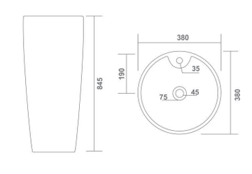 B Backline Ceramic Pedestal Free Standing Wash Basin Round 15 Inch White