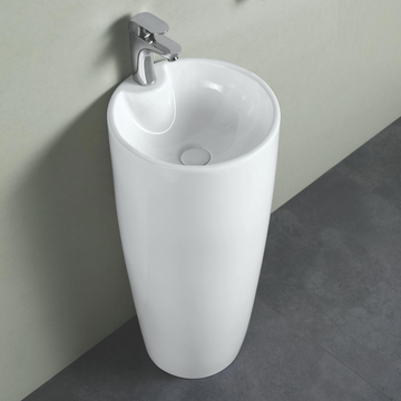 B Backline Ceramic Pedestal Free Standing Wash Basin Round 15 Inch White