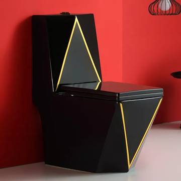 B Backline Ceramic Floor Mounted One Piece Water Closet Commode Western Toilet Bathrooms S Trap Outlet Is From Floor , 12 Inches From Wall To Trap Black Glossy