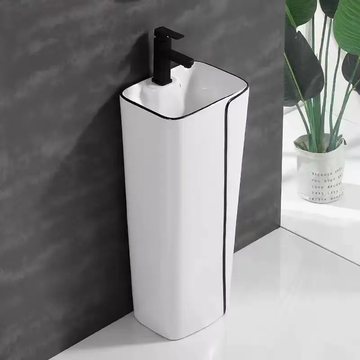 B Backline Ceramic Free Standing Pedestal Wash Basin White Black 17 X 14 X 34 Inches