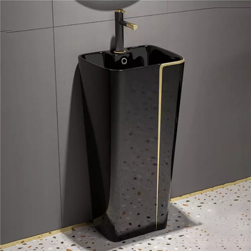 B Backline Ceramic Free Standing Pedestal Wash Basin 17 X 14 X 34 Inches (Black Matt)