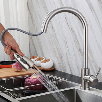 Deck mounted Pulled out Nozzle Single Level Kitchen sink Water Tap Mixer with Spring