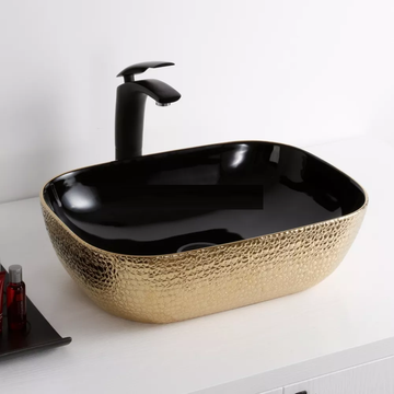 B Backline Ceramic Table Top or Counter Top Wash Basin Gold Color 18 x 13 x 5.5 Inch