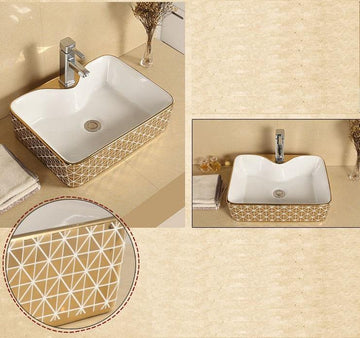 Table Top Designer Wash Basin Vessel Sink For Baathroom Gold Colour 19 X 15 X 5 Inch - Bath Outlet