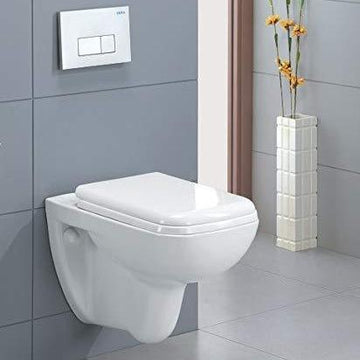 B Backline Ceramic Wall Hung or Wall Mounted Water Closet Rimless Western Commode Toilet with Soft Seat Cover White