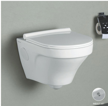 B Backline Ceramic Wall Hung or Wall Mounted Water Closet Rimless Western Commode Toilet with Soft Seat Cover White 21 X 14 X 14 Inches White