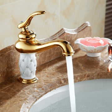 B Backline Brass Wash Basin Hot & Cold Basin Mixer Tap White Gold Color
