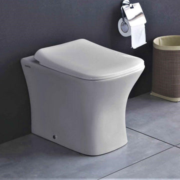 B Backline Ceramic White Floor Mounted Western Toilet Commode P-Trap Outlet Is From Wall