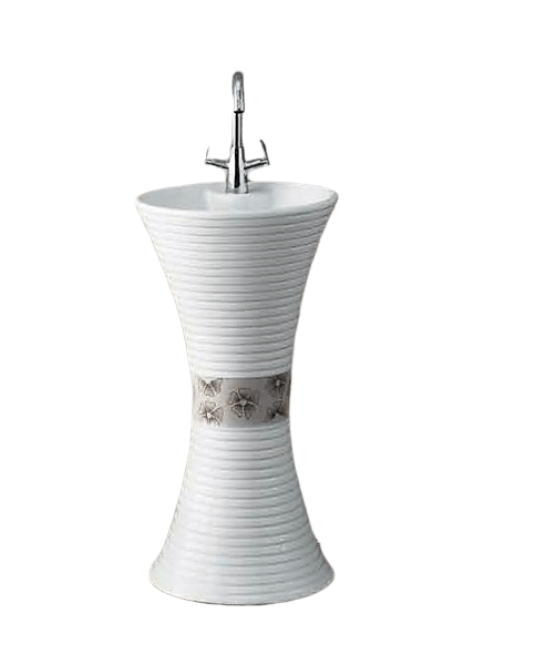 Ceramic One Piece Pedestal Wash Basin Free Standing 16 Inch Round - Bath Outlet