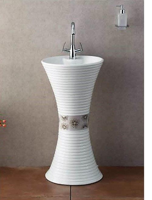 Ceramic One Piece Pedestal Wash Basin Free Standing 16 Inch Round - Bath Outlet