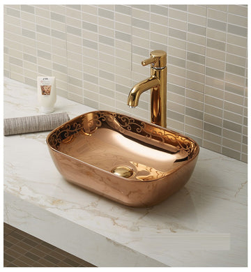 B Backline Ceramic Rosegold Table Top, Counter Top Wash Basin 18 x 13 Inch