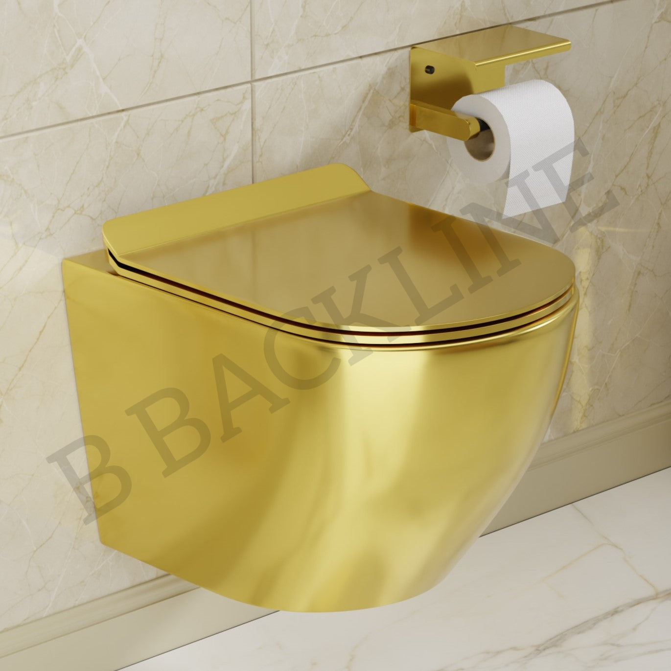 B Backline Ceramic Wall Mount, Wall Hung Western Toilet Commode Gold Glossy 48 X 36 X 36 Cm