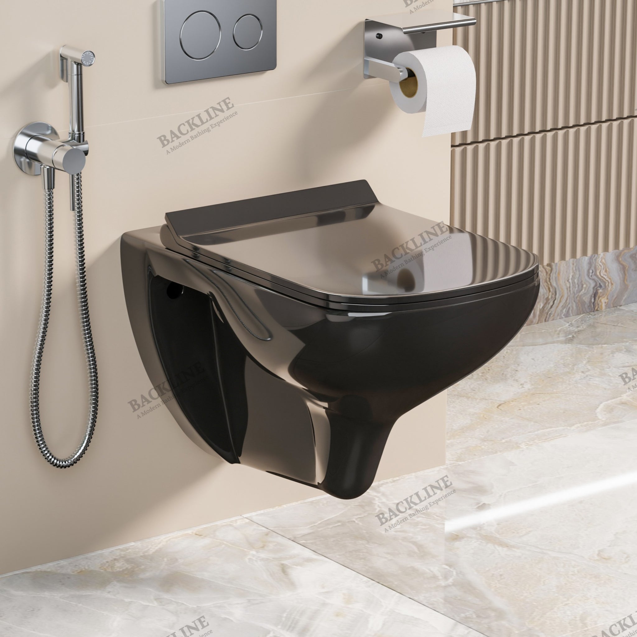 B Backline Ceramic Wall Mount , Wall Hung Western Toilet Commode Black
