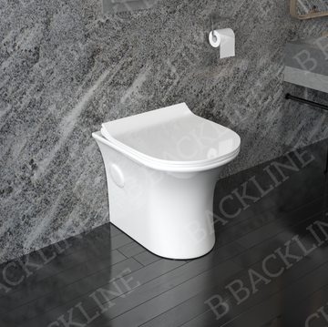 B Backline Ceramic Floor Mounted Western Toilet Syphonic Commode S - trap Outlet Is From Floor 20 X 14 X 16 inch white