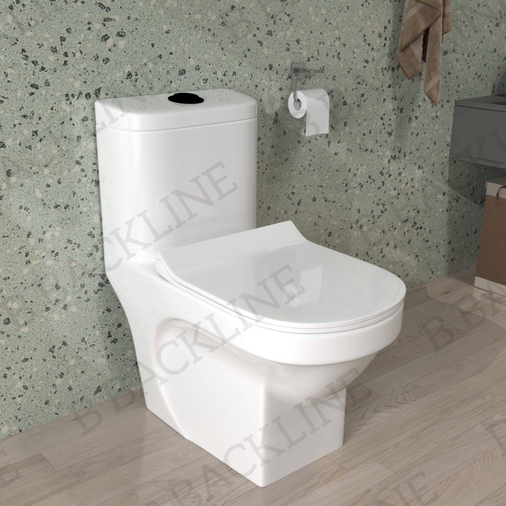 B Backline Ceramic Floor Mounted One-Piece Washdown Western Commode Toilet S Trap White