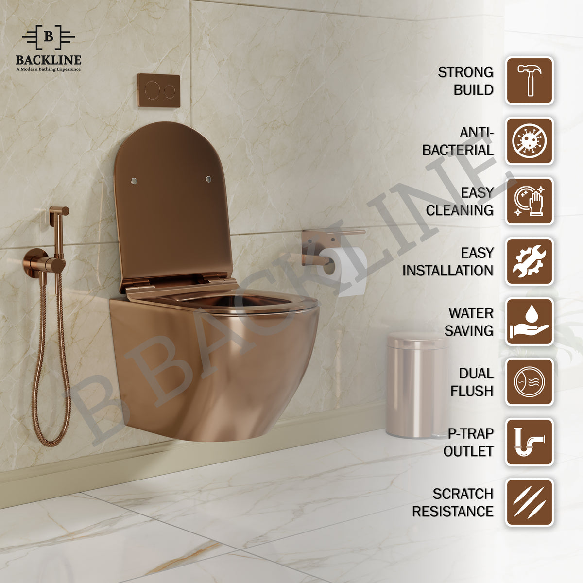 Wall Mount Commode Frame B Backline Ceramic Wall Mount, Wall Hung Western Toilet Commode Rose G