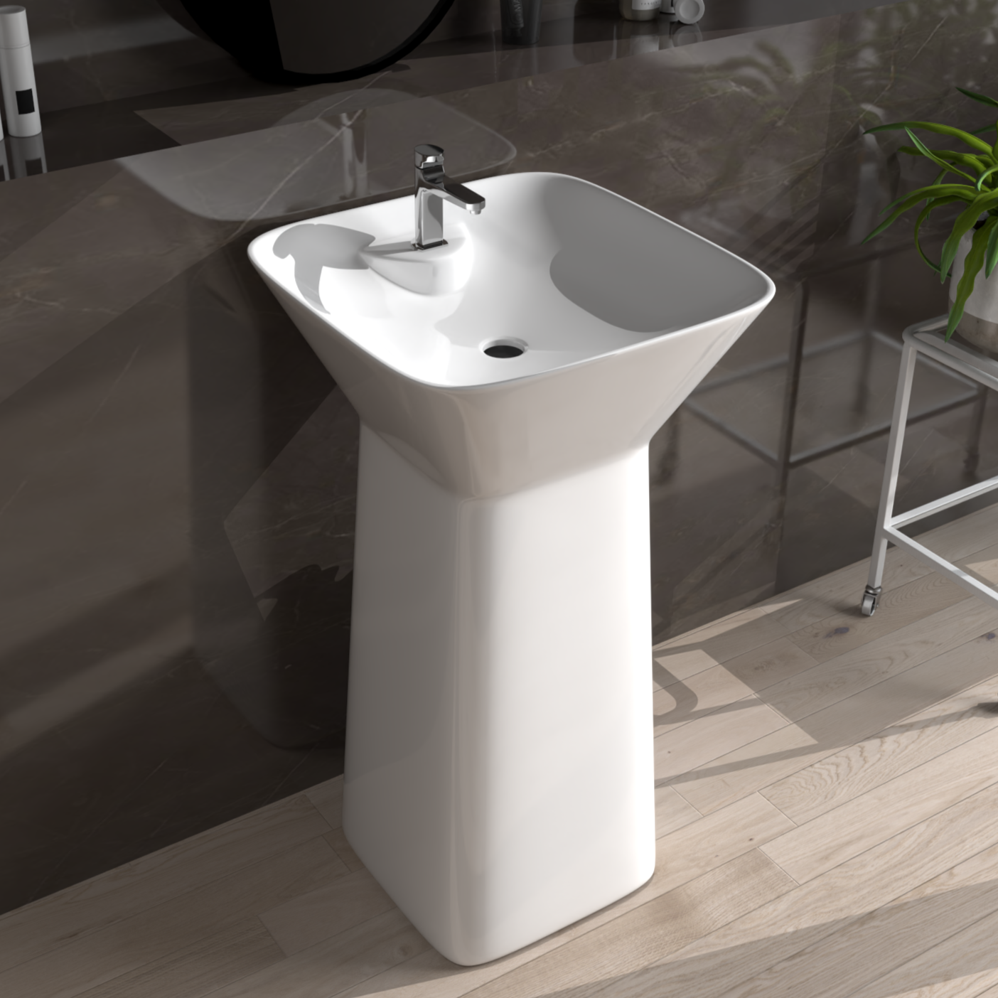B Backline Ceramic Pedestal Free Standing Wash Basin Square 17 Inch Wh b-backline-ceramic-pedestal-free-standing-wash-basin-square-17-inch-wh