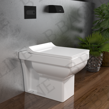 B Backline Ceramic Floor Mounted Western Toilet Commode S-Trap Outlet Is From Floor